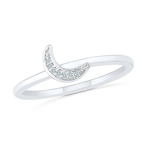 Diamond Statement Ring with Crescent Moon in White Gold or Sterling Silver - Jewelry by Johan