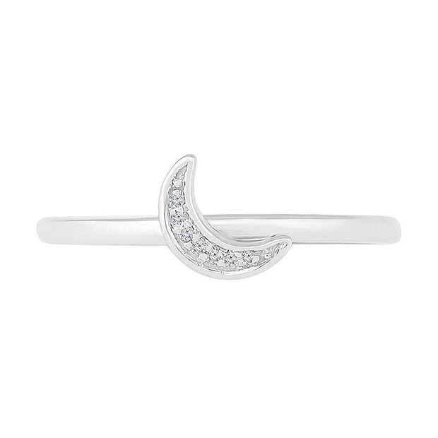 Diamond Statement Ring with Crescent Moon in White Gold or Sterling Silver - Jewelry by Johan
