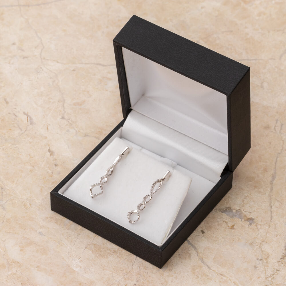 Diamond Accent Twist Drop Earrings, Silver or White Gold-SHEF018179 - Jewelry by Johan