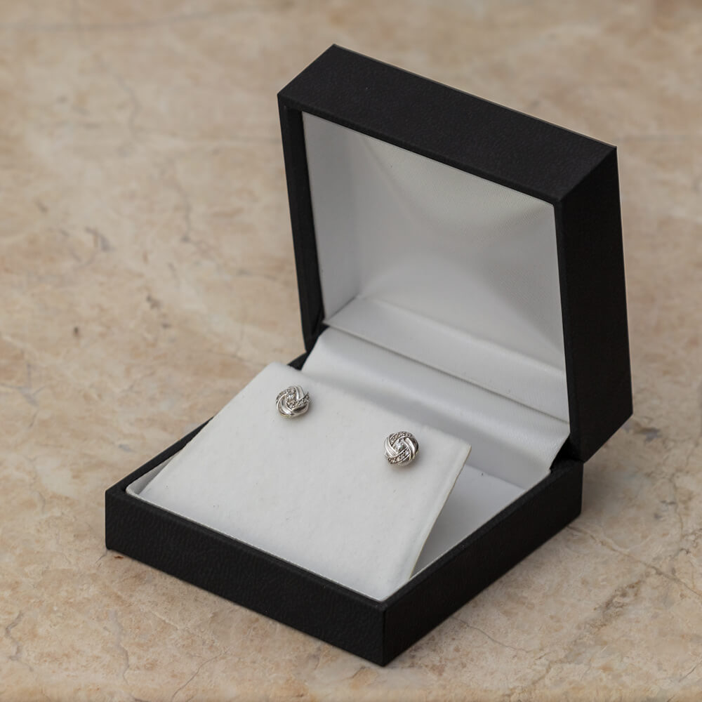 Diamond Knot Stud Earrings, Sterling Silver or Gold-SHEF029948CTW - Jewelry by Johan