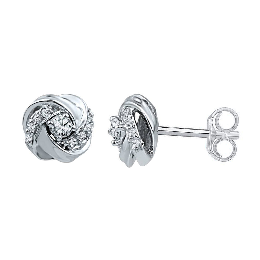Diamond Knot Stud Earrings, Sterling Silver or Gold - Jewelry by Johan