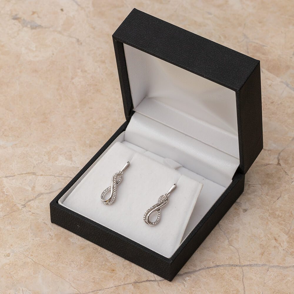 Diamond Infinity Dangle Earrings, Silver or Gold-SHEF073368DTW - Jewelry by Johan