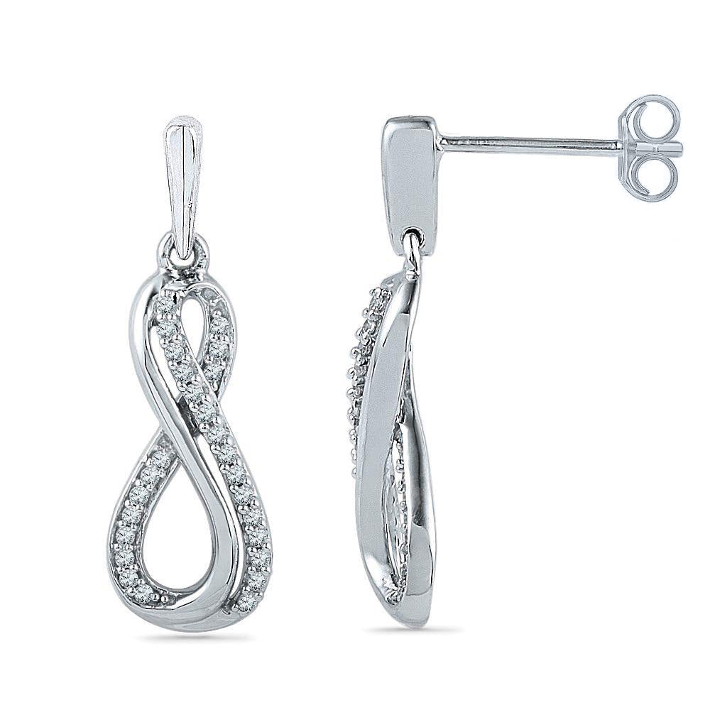 Diamond Infinity Dangle Earrings, Silver or Gold - Jewelry by Johan