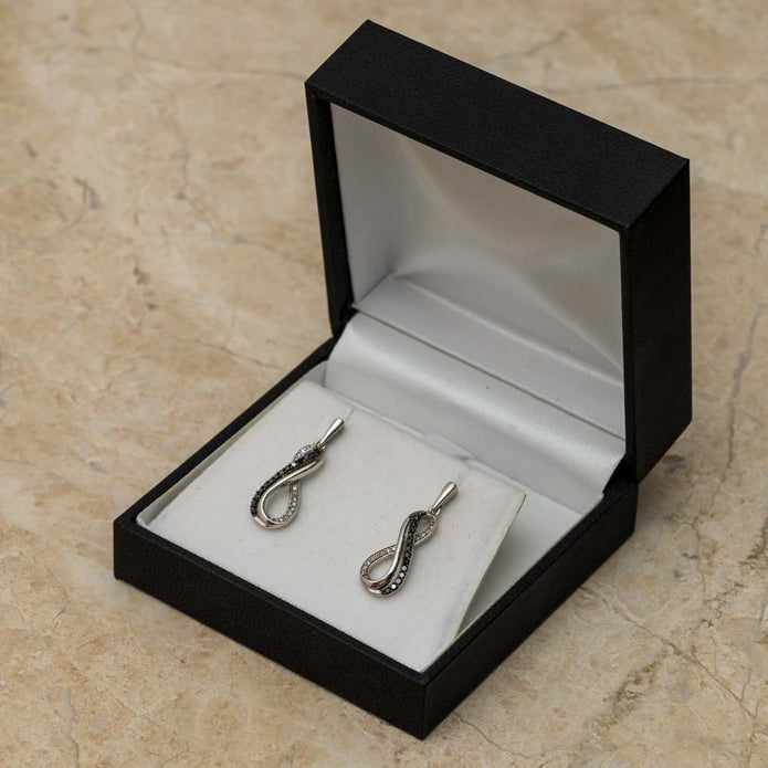 Black & White Diamond Infinity Dangle Earrings