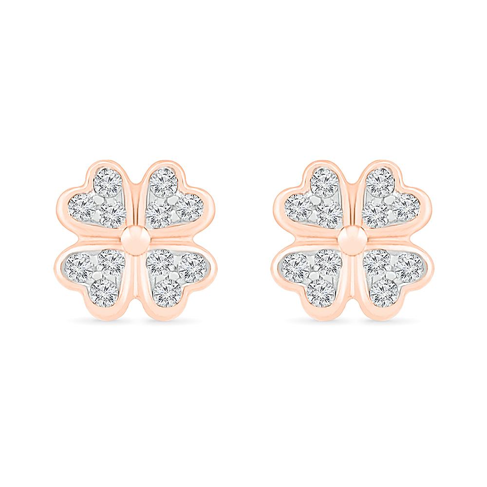 Diamond Four Leaf Clover Stud Earrings and Necklace Gift Set - Jewelry by Johan