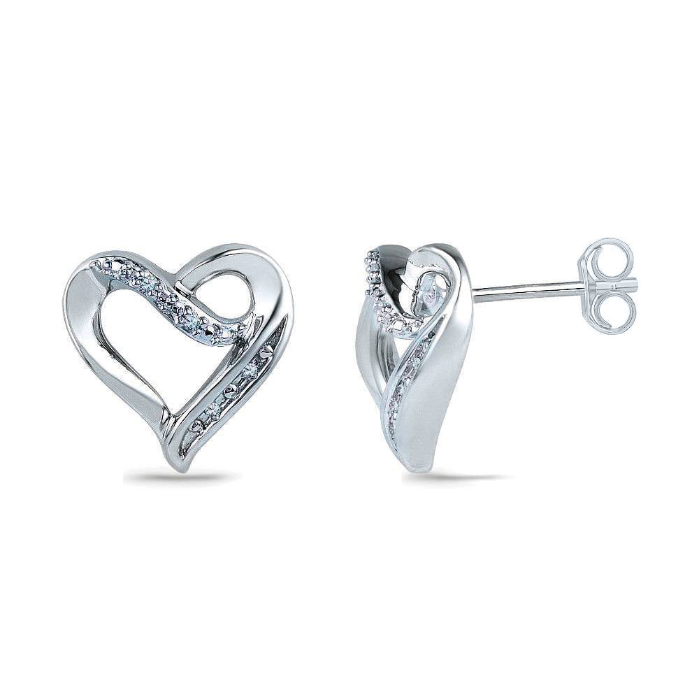 Diamond Heart Stud Earrings, Sterling Silver or White Gold - Jewelry by Johan