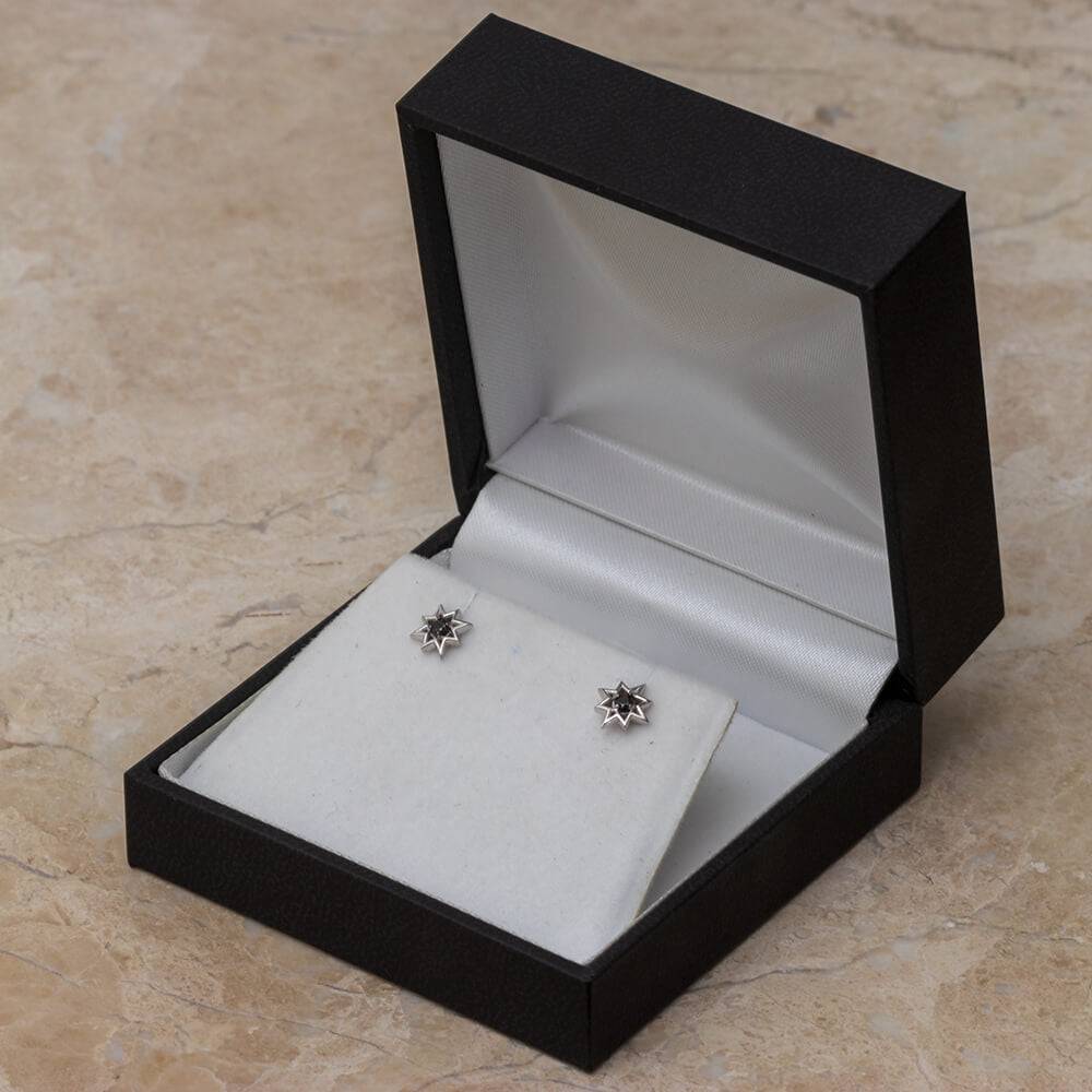 Star Stud Earrings With Black Diamond