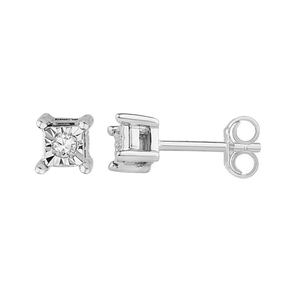 Solitaire Diamond Stud Earrings, White Gold or Silver - Jewelry by Johan