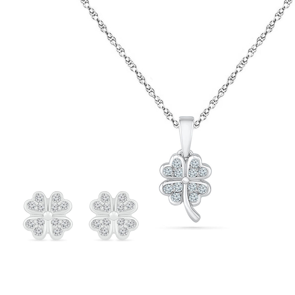 Diamond Clover Necklace Sterling Silver 18