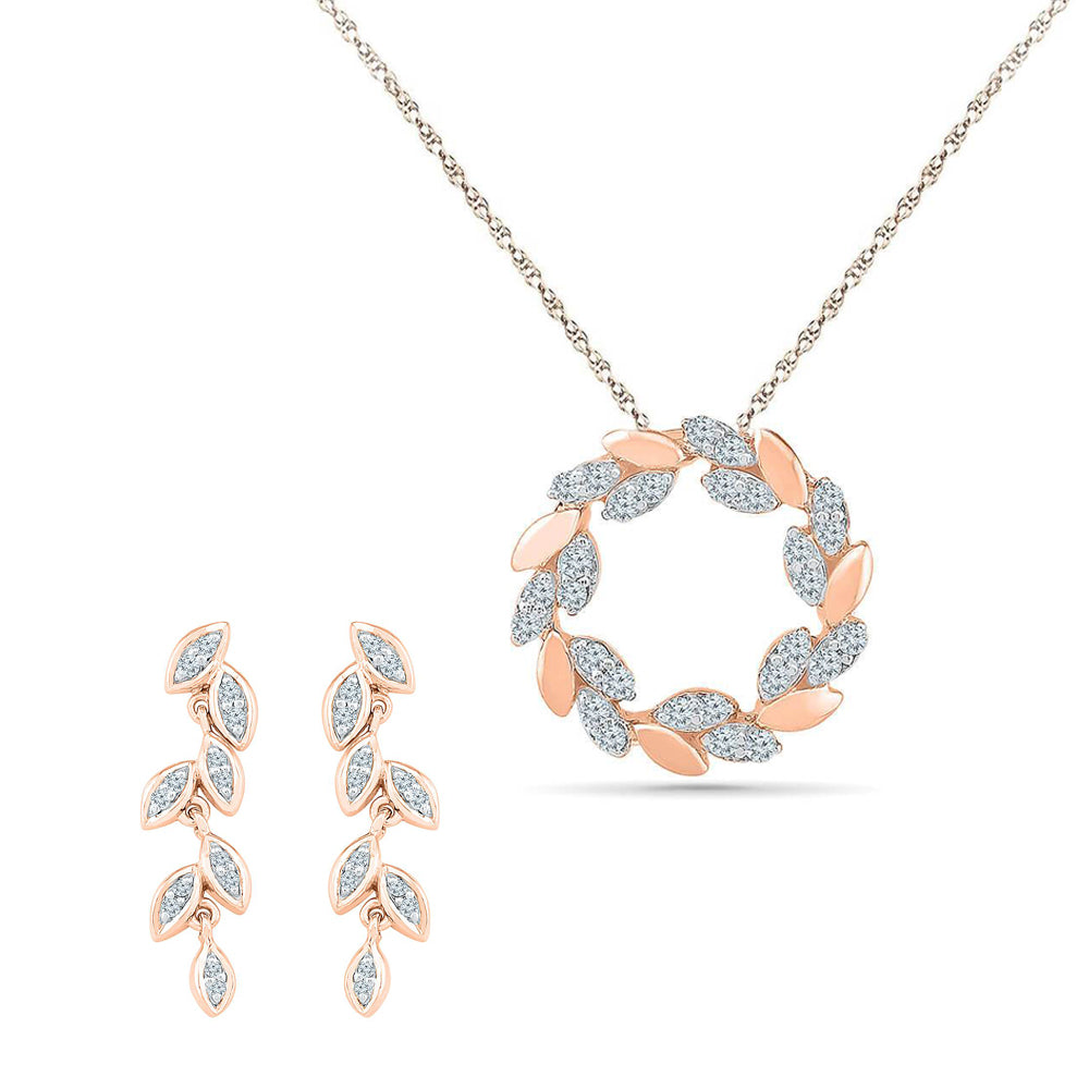 925 Sterling Silver Rose Gold Fashion Women's Necklace Set With Earrings -  Silver Palace