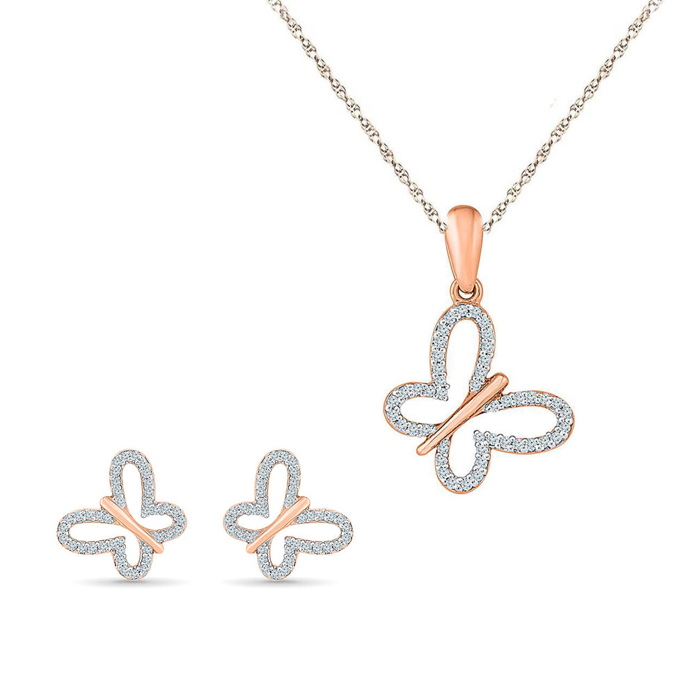 Butterfly Necklace with Diamonds in 10kt Rose Gold
