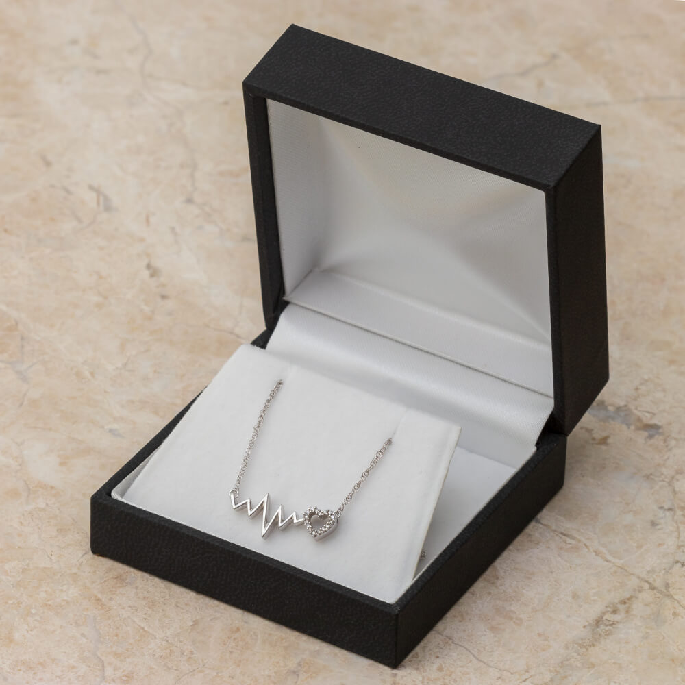 Heartbeat with Diamond Heart Necklace, Silver or White Gold-SHNF019363AAW - Jewelry by Johan