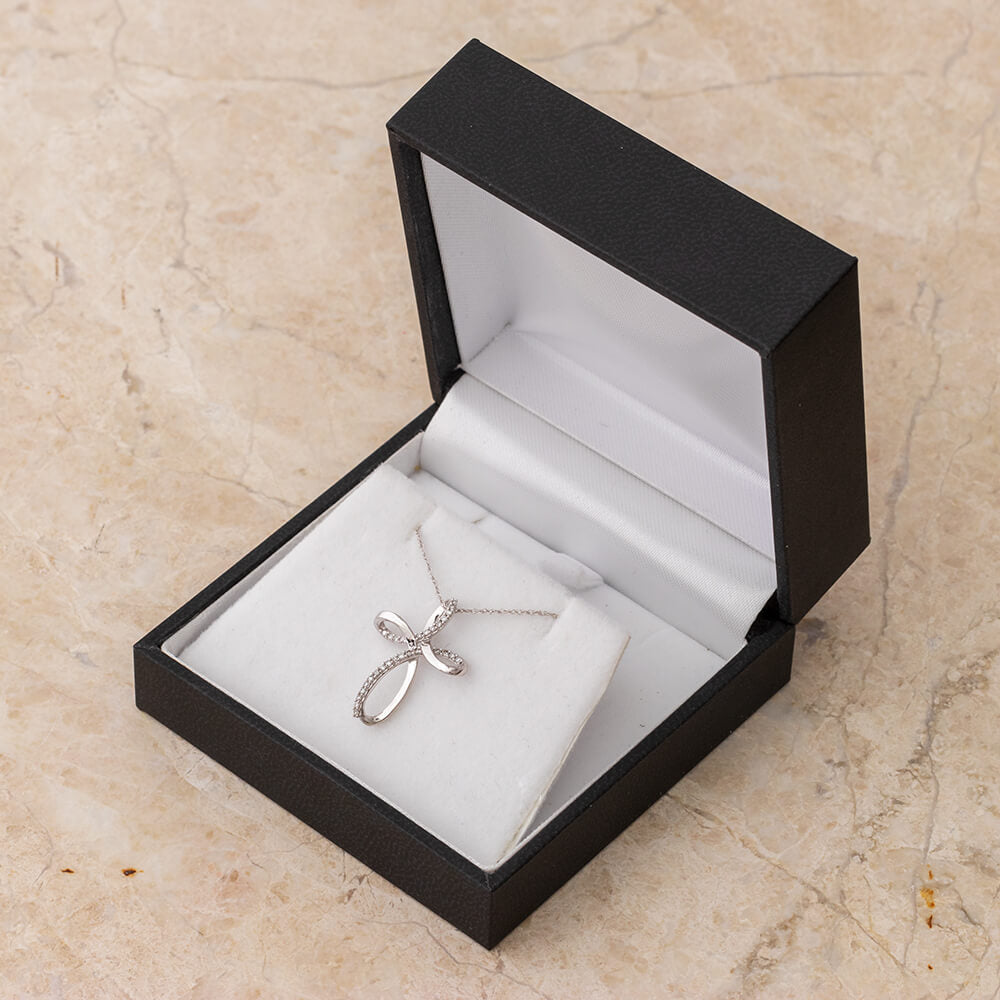 Swirling Cross Diamond Necklace, Silver or Gold-SHPC014509 - Jewelry by Johan