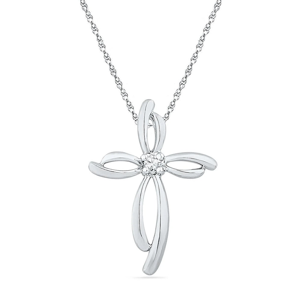 Delicate Diamond Cross Necklace, Silver or White Gold-SHPCA70817 - Jewelry by Johan