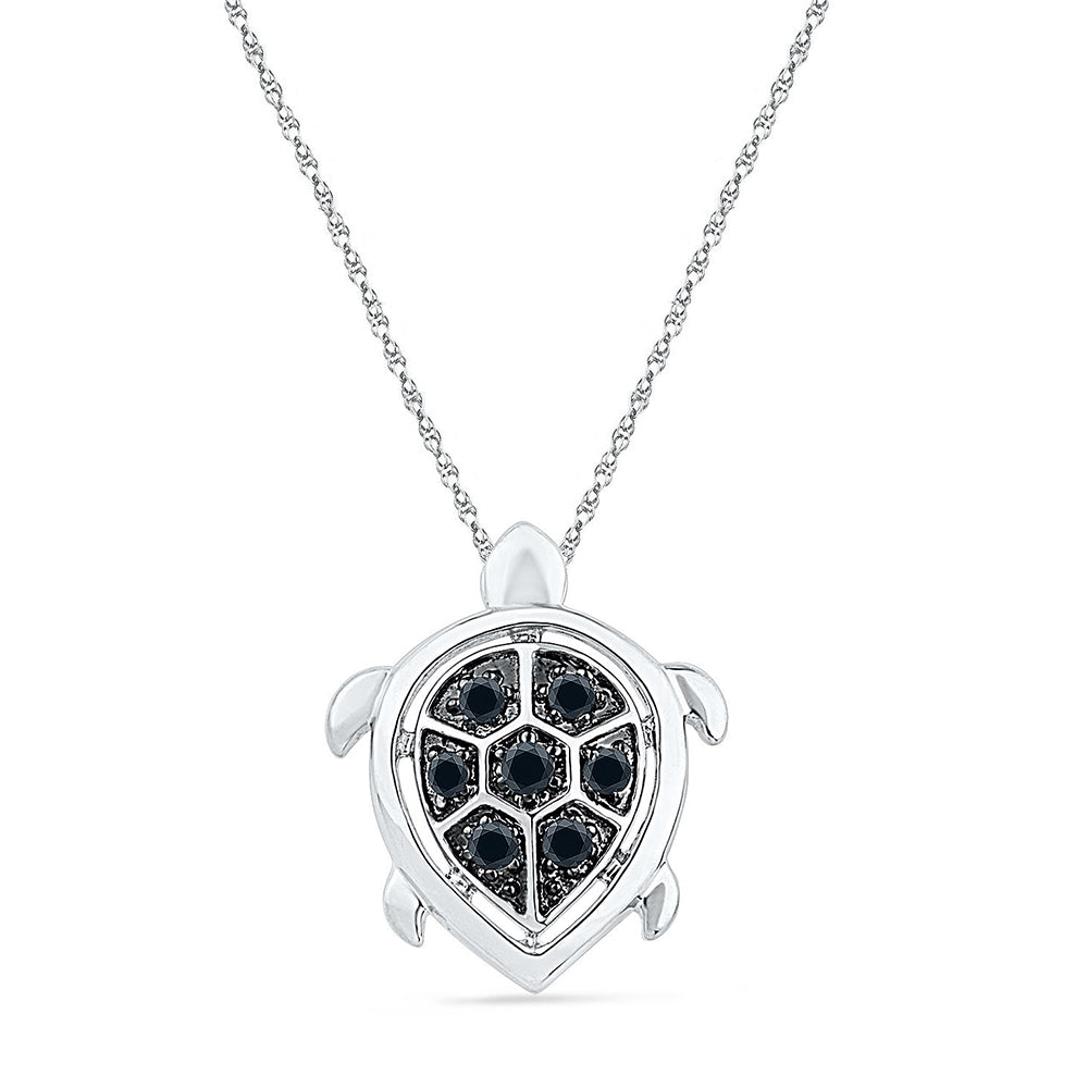 Turtle Necklace With Black Diamonds, Silver or Gold-SHPF070229 - Jewelry by Johan