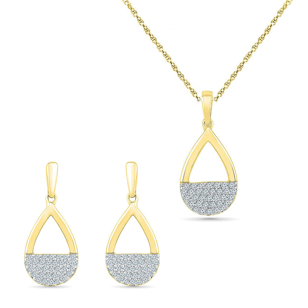 Yellow Gold Diamond Earrings with Matching Necklace