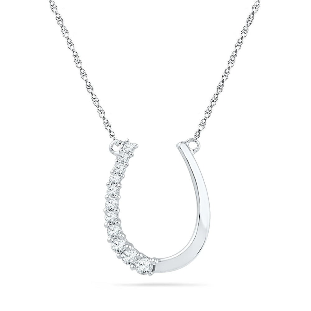 Lucky Horseshoe Diamond Necklace, Silver or White Gold-SHPFG25239 - Jewelry by Johan