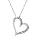 Diamond Tilted Heart Pendant Necklace, Silver or Gold-SHPH073598AAW - Jewelry by Johan