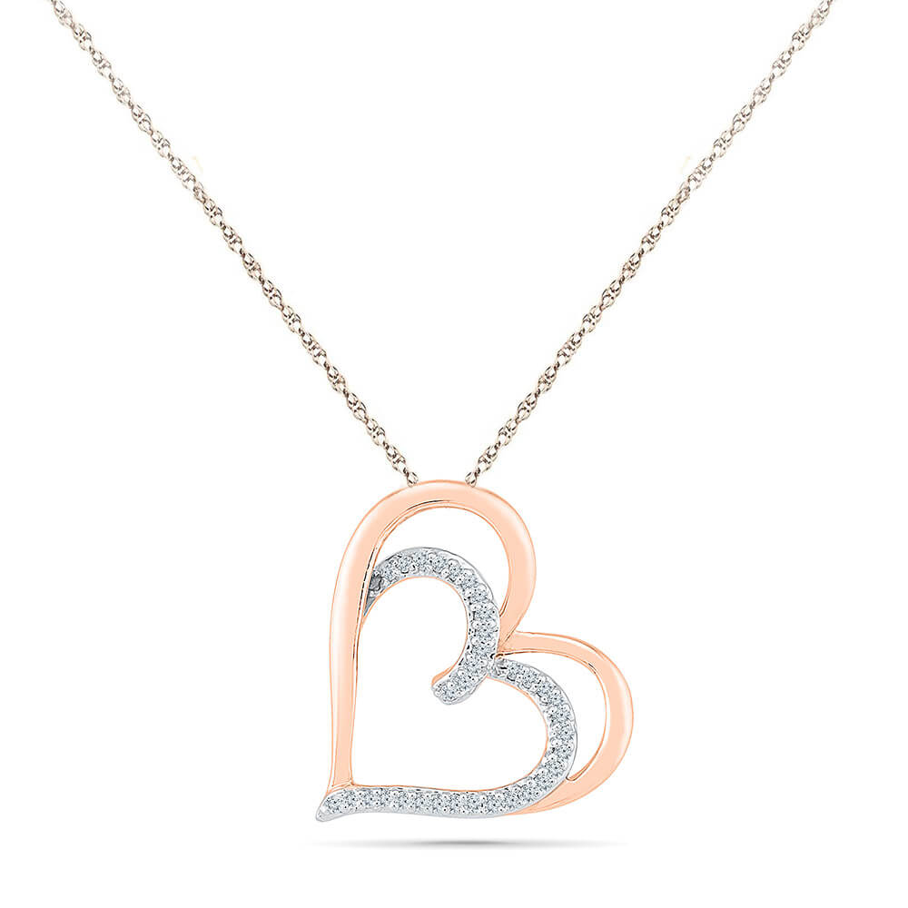 Luxurman Love Quotes Necklace Sterling Silver Double Hearts Diamond Pendant  501564