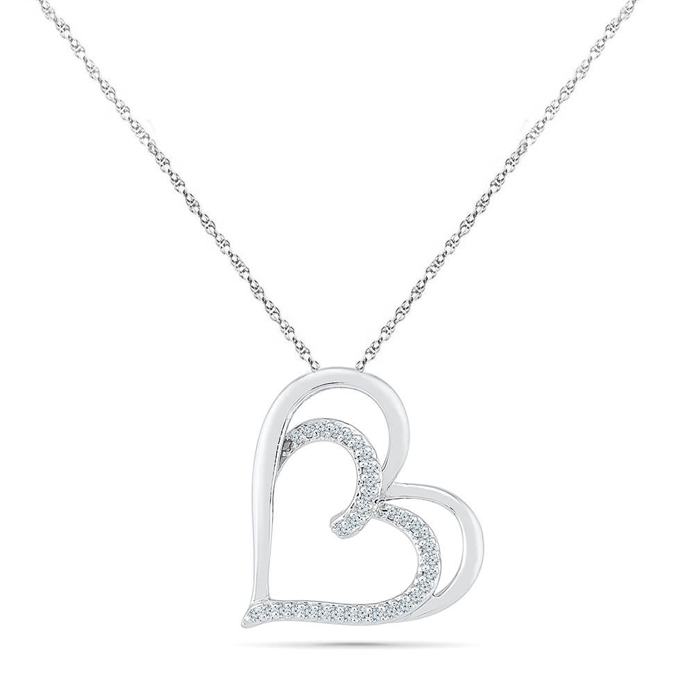 Sterling silver diamond double heart pendant Clearance