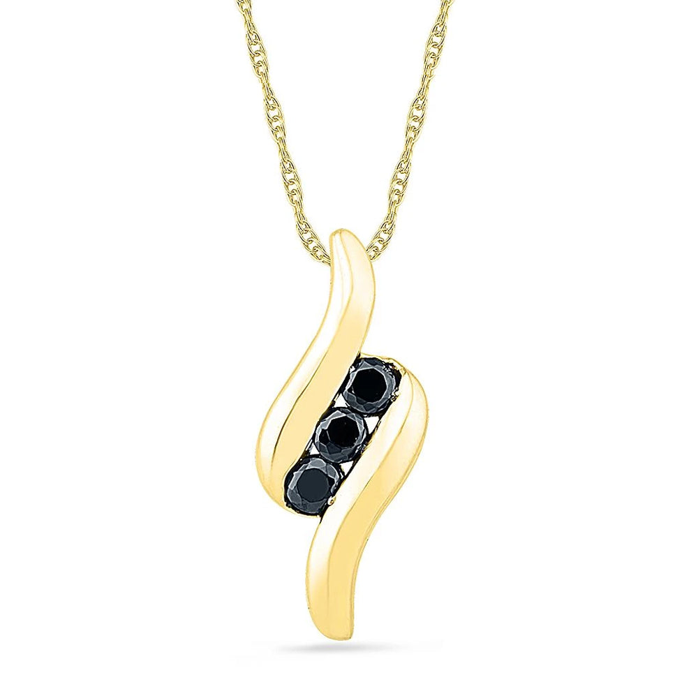 Triple Black Diamond Swirl Necklace, Yellow Gold or Silver-SHPT076742 - Jewelry by Johan