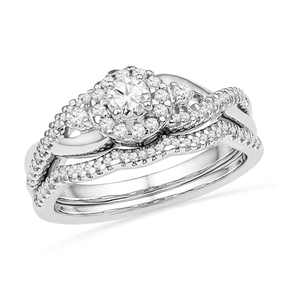 Round Halo Diamond Engagement Bridal Ring Set - Jewelry by Johan