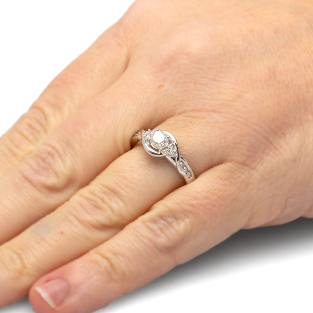 Round Cut Diamond Engagement Ring in Sterling Silver-SHRE028461-SS - Jewelry by Johan