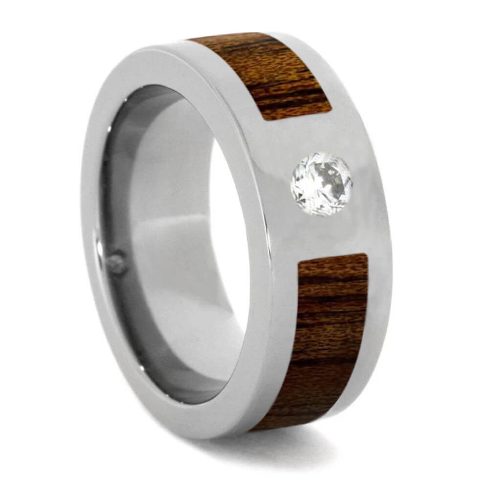 Koa Wood Ring with Cubic Zirconia, 8mm Polished Finish-SI1517 - Jewelry by Johan