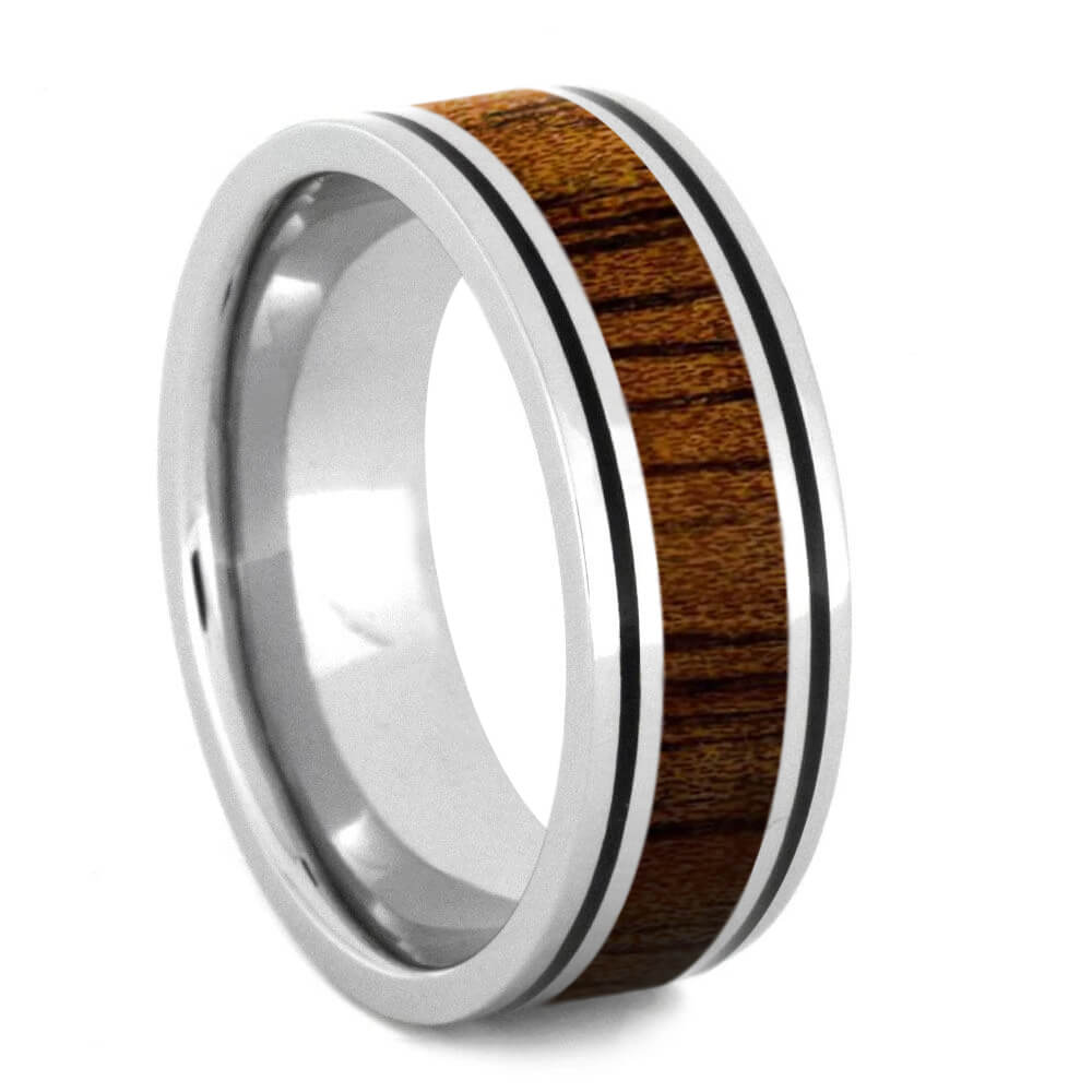 Koa Ring With Enamel Pinstripes, 8mm Flat Profile, Polished Finish-SI1759 - Jewelry by Johan