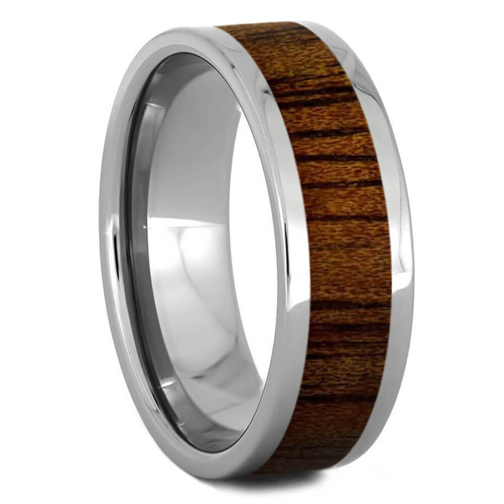 Titanium Koa Wood Ring, 8mm Flat Profile, Polished Finish-SI8002 - Jewelry by Johan