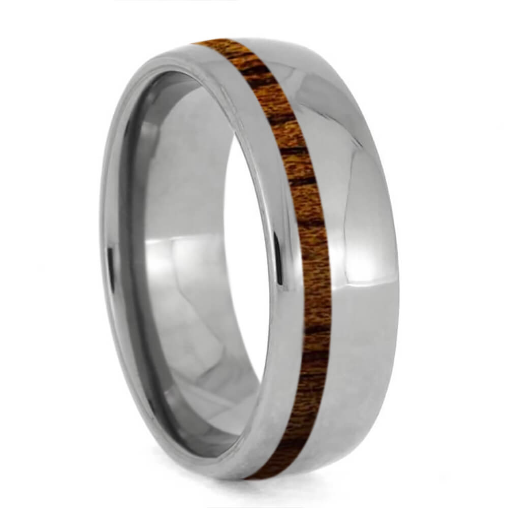 Pinstriped Titanium Koa Wood Ring, 8mm Round Profile, Polished Finish-SI8003 - Jewelry by Johan