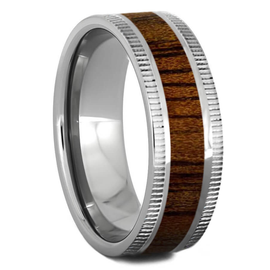 Koa Wood Ring with Milgrain Edge, 8mm Polished Finish-SI8004 - Jewelry by Johan