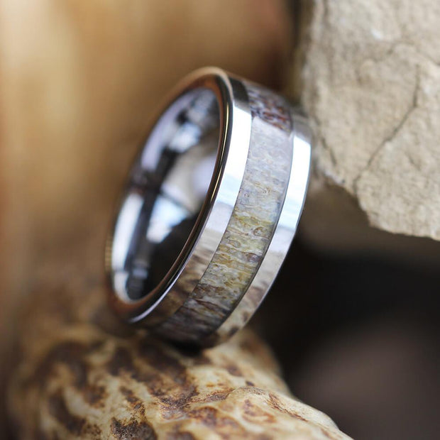 Men's Deer Antler Ring With Tungsten Band-2193 - Jewelry by Johan