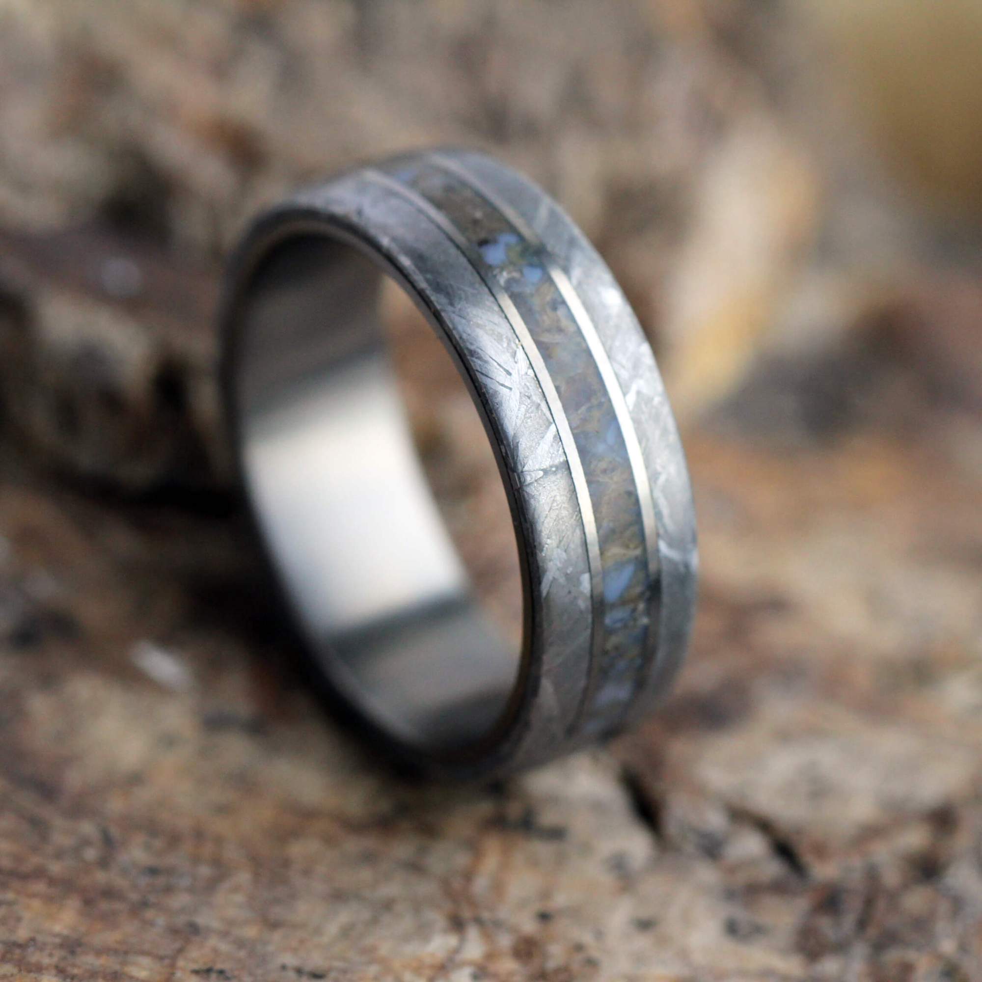 Dino Fossil & Meteorite Men's Wedding Band, In Stock-SIG3026 - Jewelry by Johan