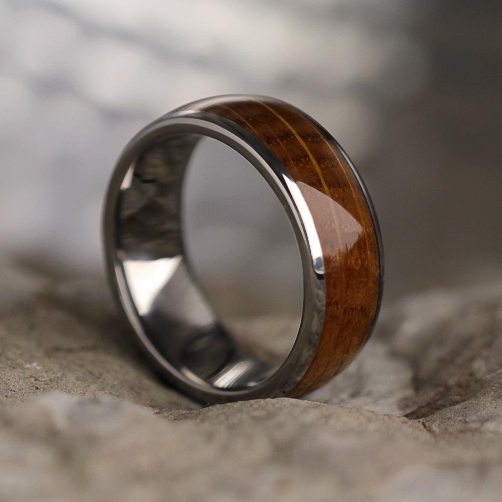 Whiskey Barrel Oak Wood Ring, Titanium Wedding Band-3612 - Jewelry by Johan