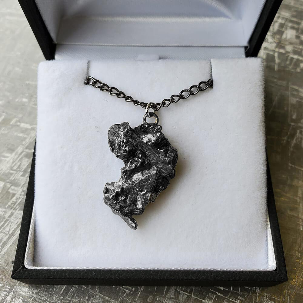 Small Round Meteorite Pendant Necklace in Matte Brushed Silver Svaha USA –  Svaha USA