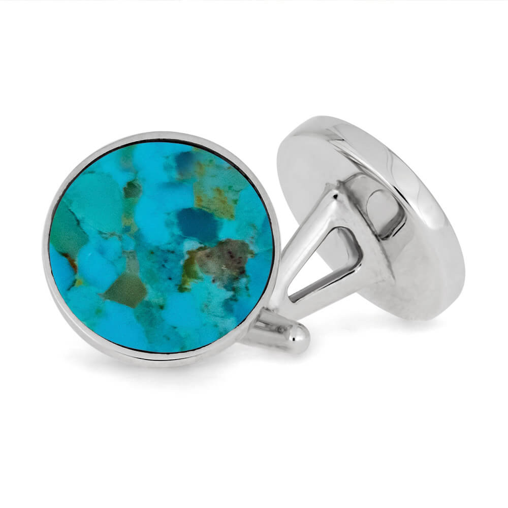 Genuine Turquoise Round Cuff Links, In Stock-SIG3043 - Jewelry by Johan