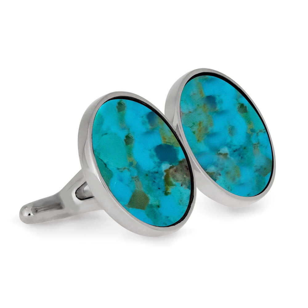 Genuine Turquoise Round Cuff Links, In Stock-SIG3043 - Jewelry by Johan