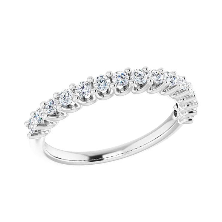 Elegant diamond band with unique U-shaped prong design