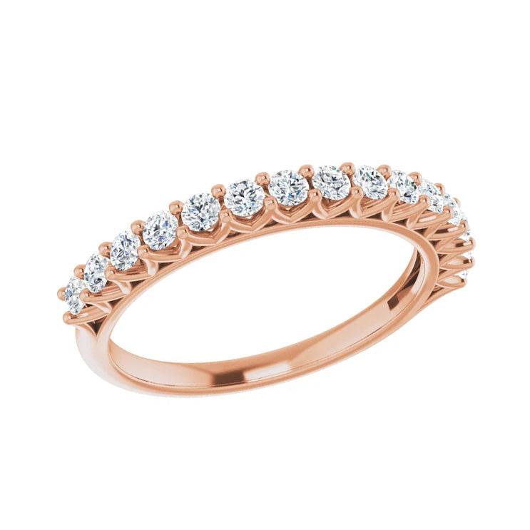Elegant diamond anniversary band in rose gold with prong setting