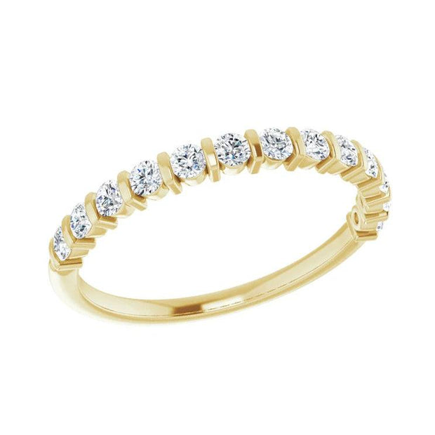 Channel set half eternity band in yellow gold with diamonds