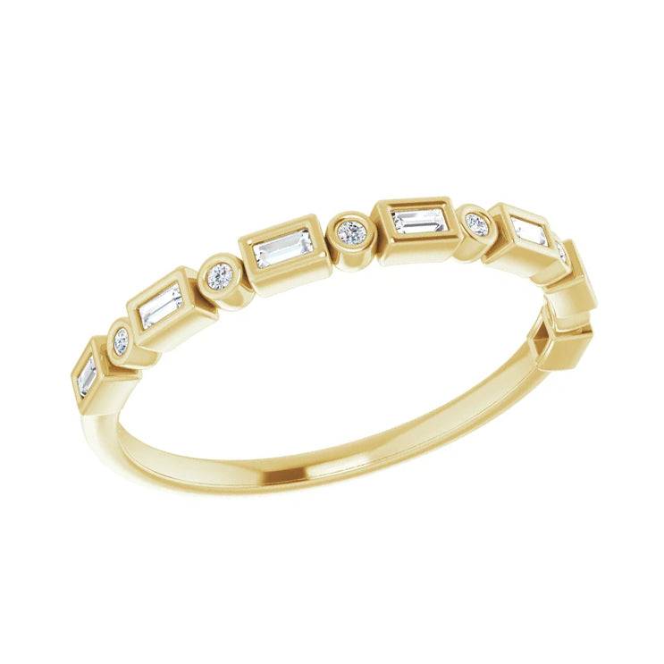Bezel set diamond anniversary band in yellow gold