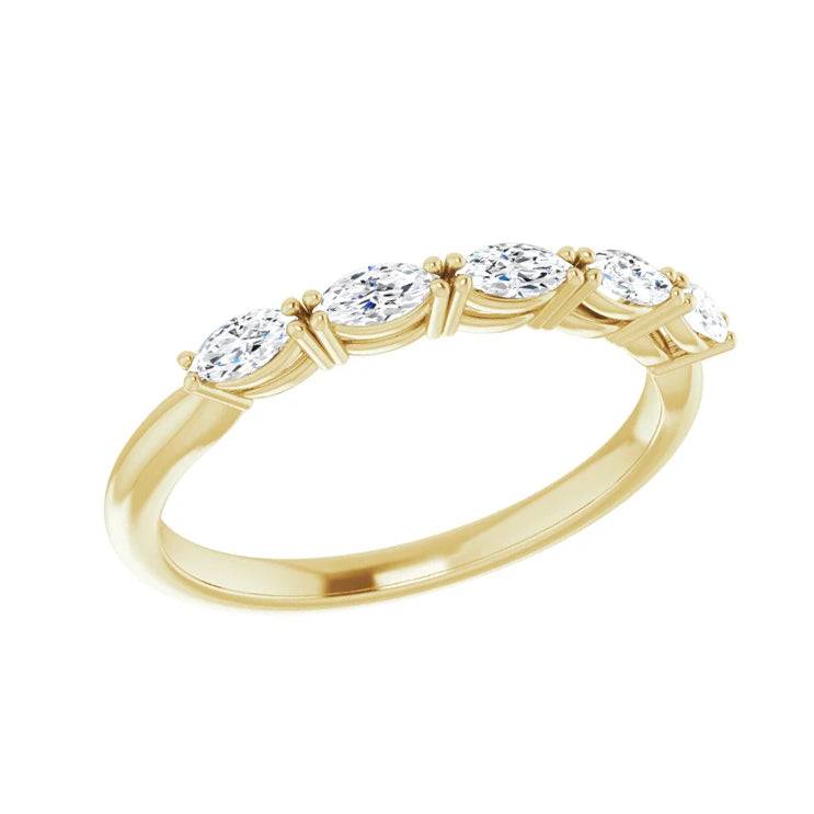 Five-stone marquise cut diamond ring in yellow gold