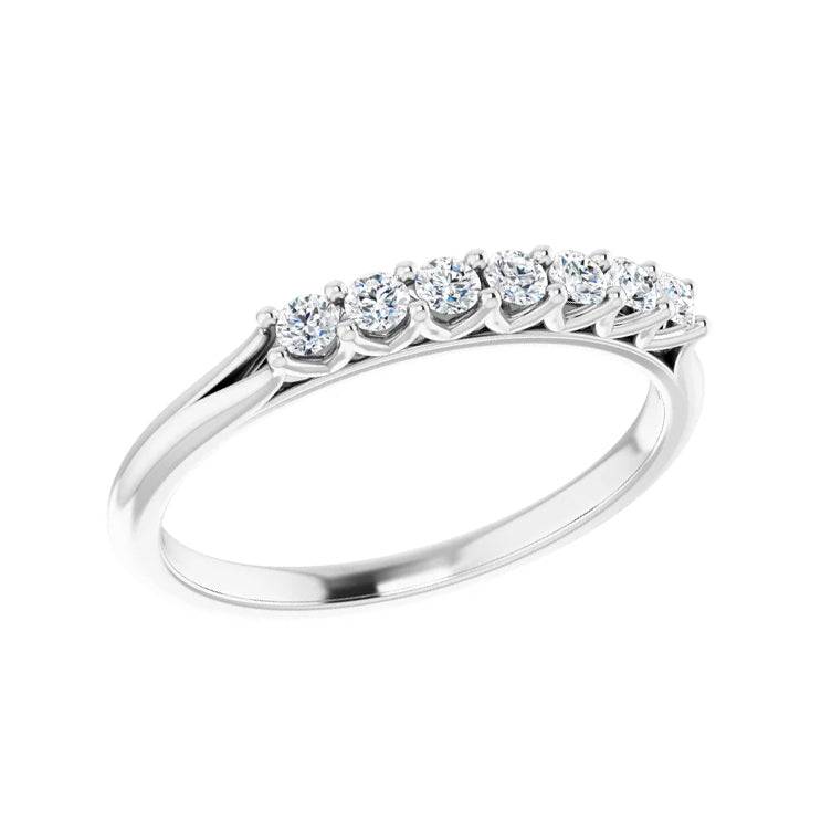 White gold 7-stone diamond ring with V-shaped prong