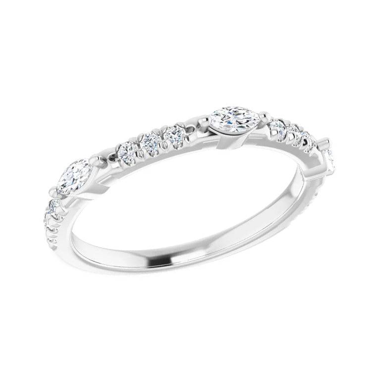 Elegant diamond half eternity ring with marquise and round cuts