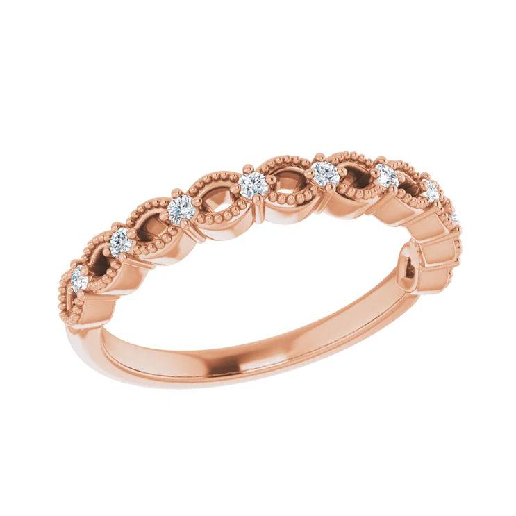 Elegant rose gold diamond band with milgrain accents