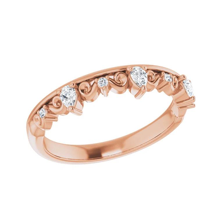 Elegant stackable ring with pear cut diamonds