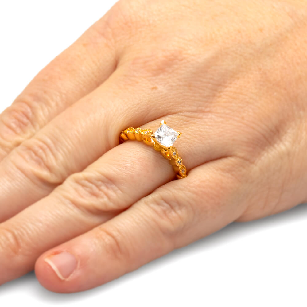 Vintage Style Princess Cut Diamond Engagement Ring Diamond-ST671-17D - Jewelry by Johan