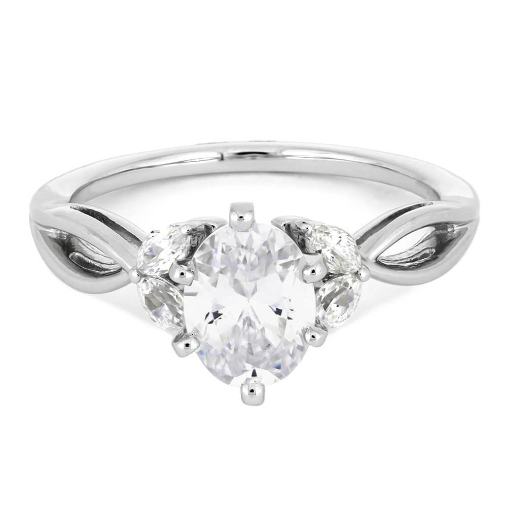 Oval Diamond Engagement Ring With Leaf Accented Band-ST676-13D - Jewelry by Johan