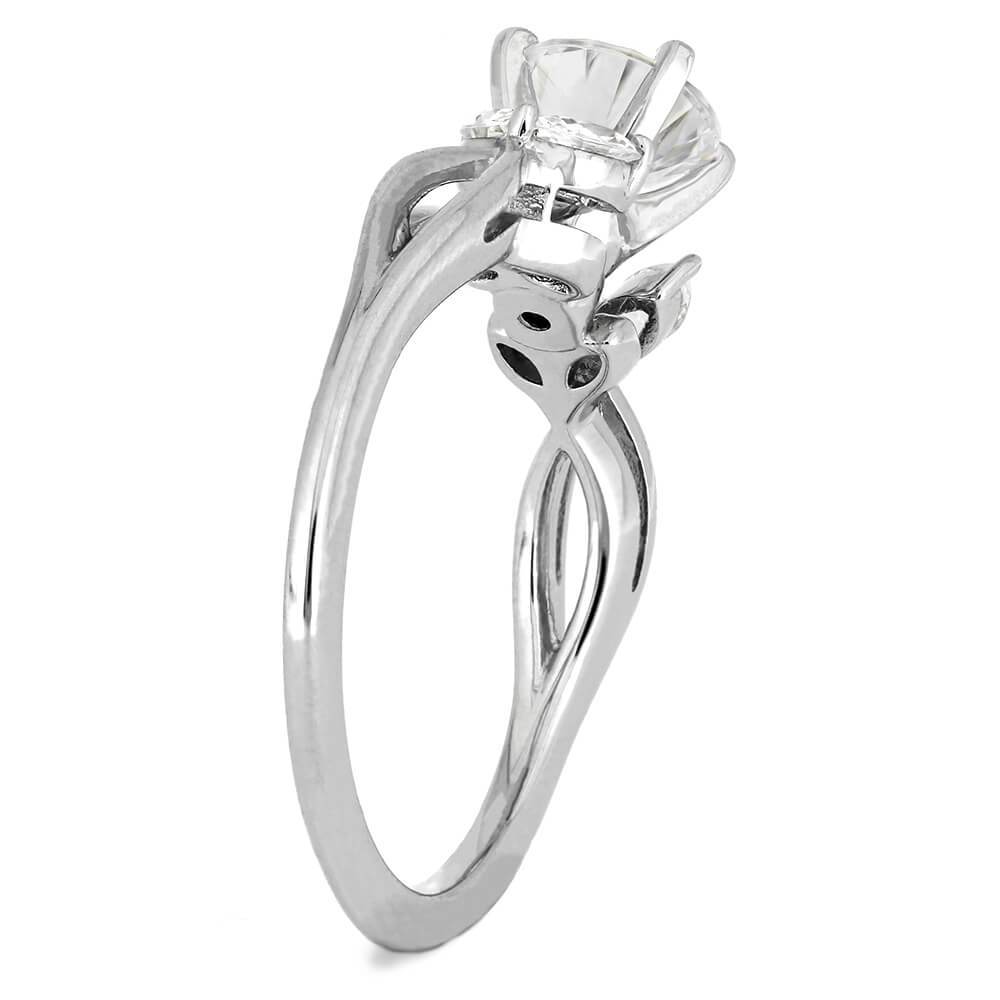 Round Cut Moissanite and Diamond Engagement Ring in White Gold-ST676-3M - Jewelry by Johan